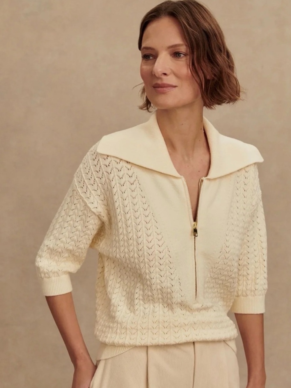 Varley Arney pointelle knit polo top